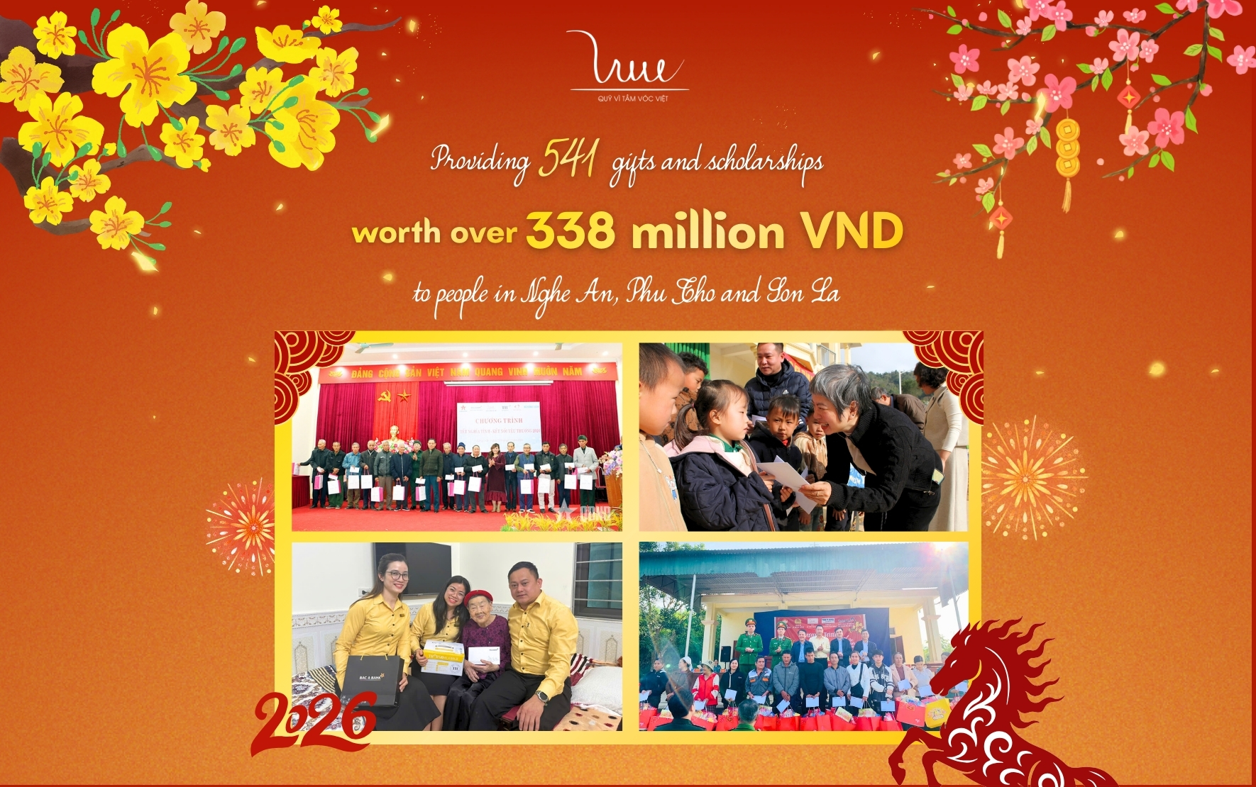 Providing 541 gifts and scholarships worth over 338 million VND to people in Nghe An, Phu Tho and Son La for the 2026 Lunar New Year